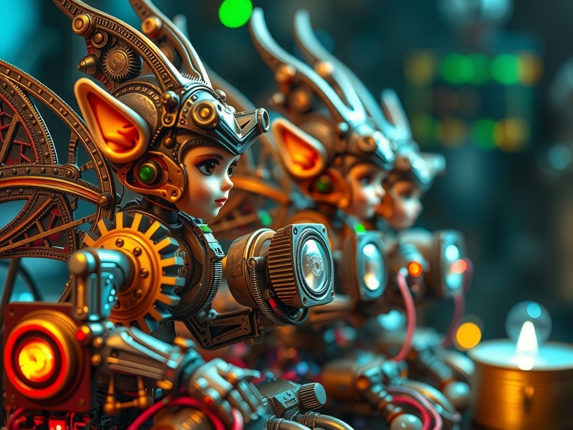 Steampunk Robotic Figures with Intricate Designs