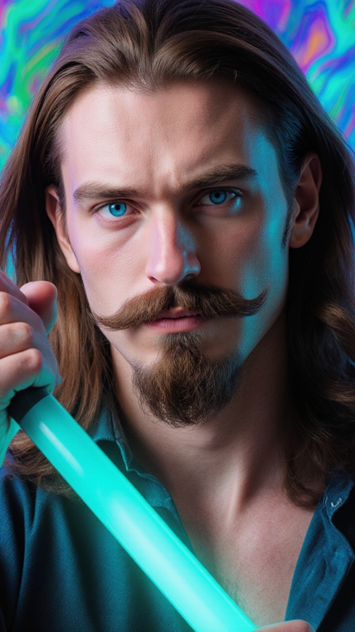Close-up Portrait of a Young Man with Blue Light