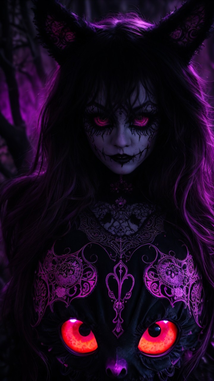 Mystical Figure with Cat Ears in Dark Fantasy Setting