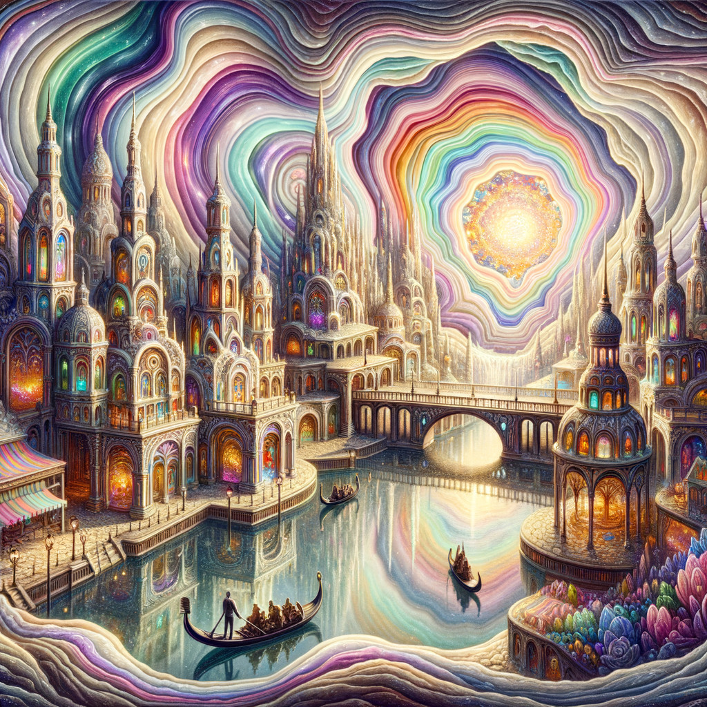Vibrant Dreamlike Cityscape with Ornate Buildings