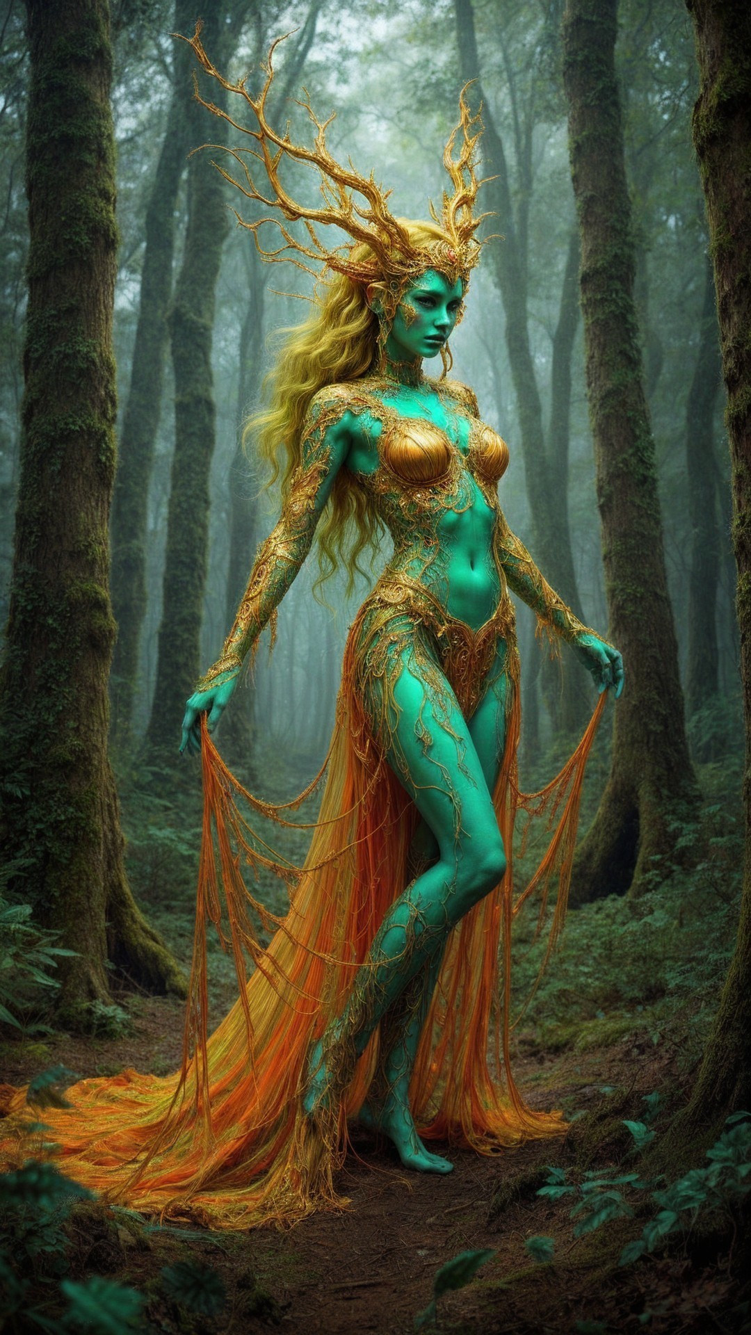 Mystical Figure in Enchanted Forest Setting