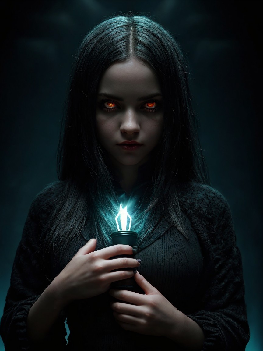 Girl with Long Black Hair in Mysterious Setting