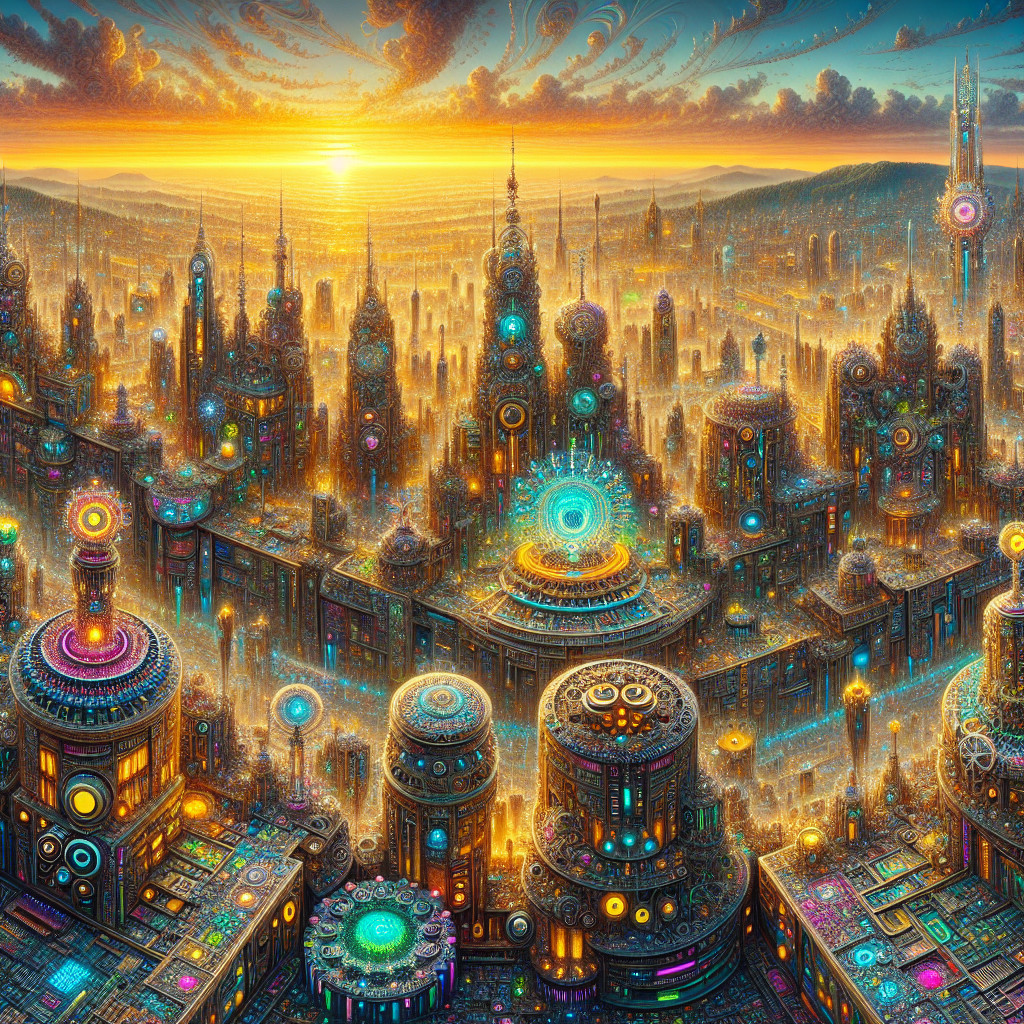 Futuristic Cityscape at Sunset with Vibrant Colors
