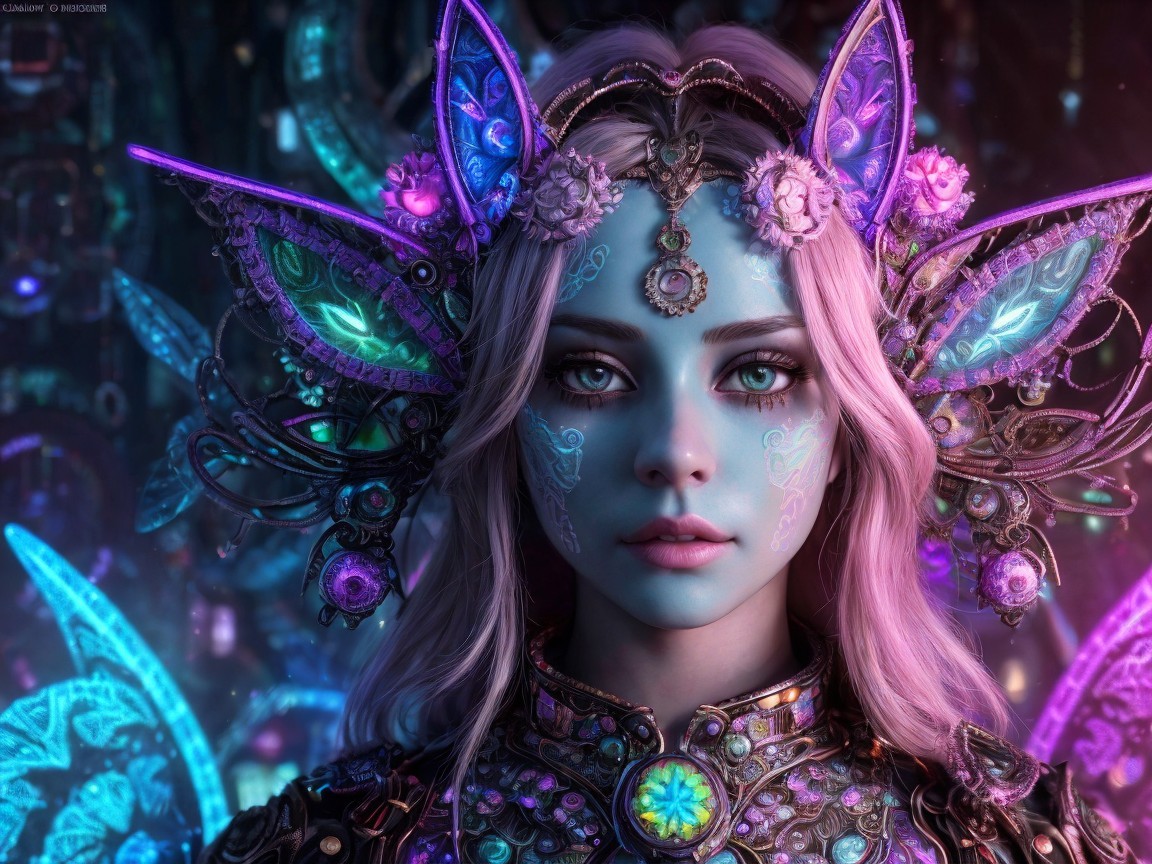 Ethereal figure with blue skin and butterfly wings