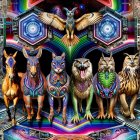 Surreal Scene of Fantastical Animals in Cosmic Setting