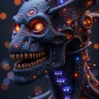 Futuristic Robotic Skull with Butterflies and Patterns