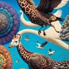 Surreal Scene of Fantastical Creatures and Colors