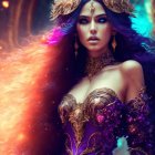 Fantasy figure in metallic armor with mystical glow