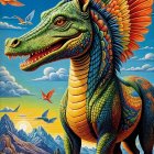 Surreal Landscape with Colorful Dragon and Stars