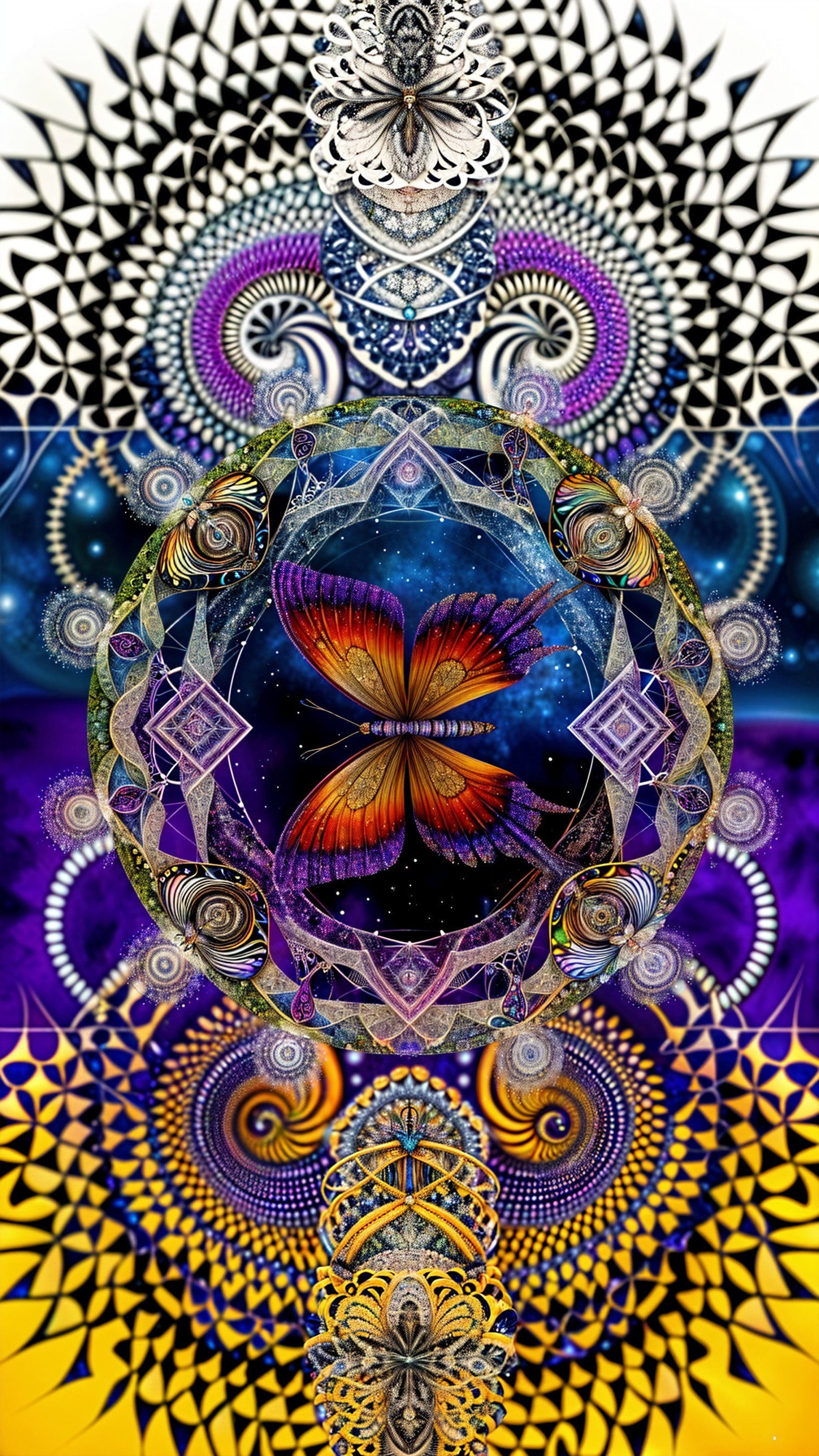 Vibrant Fractal and Geometric Butterfly Design