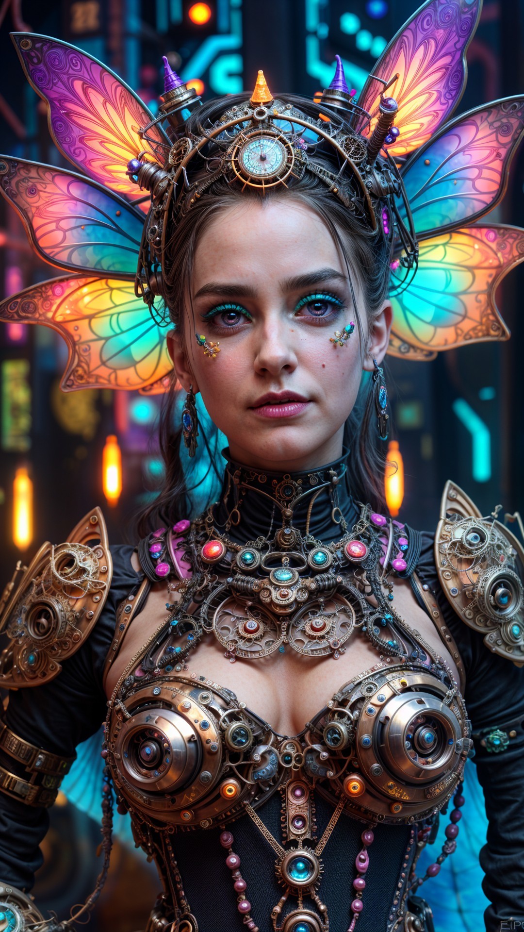 Steampunk Portrait of Woman in Mechanical Armor