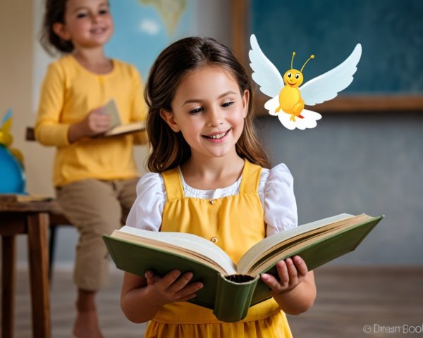 Bright Classroom Scene with Girls Reading Books