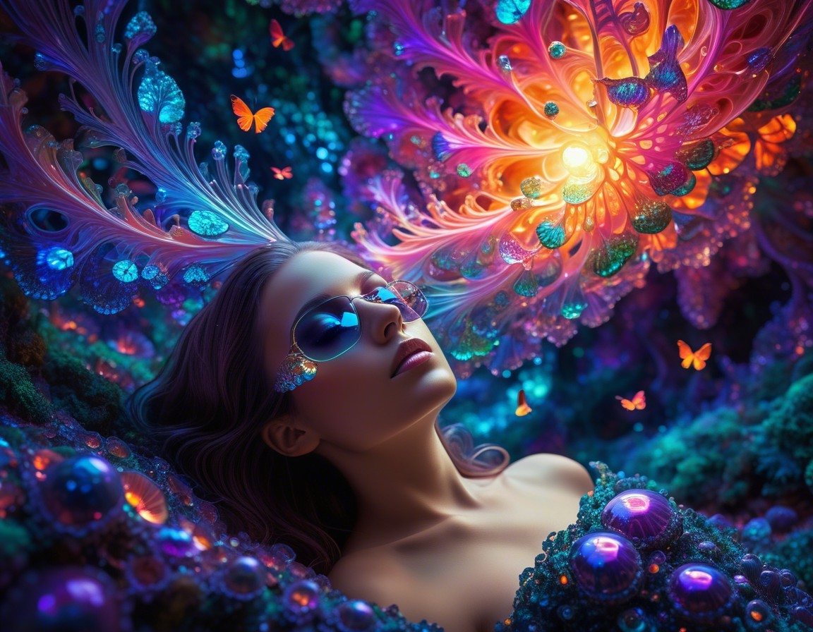 Serene Woman in a Vibrant, Dreamlike Landscape