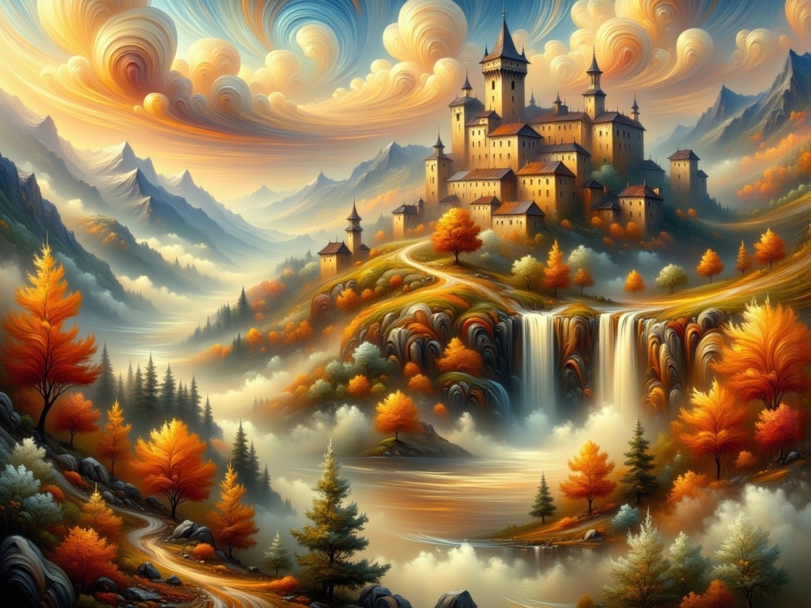 Vibrant Landscape with Castle and Autumn Colors