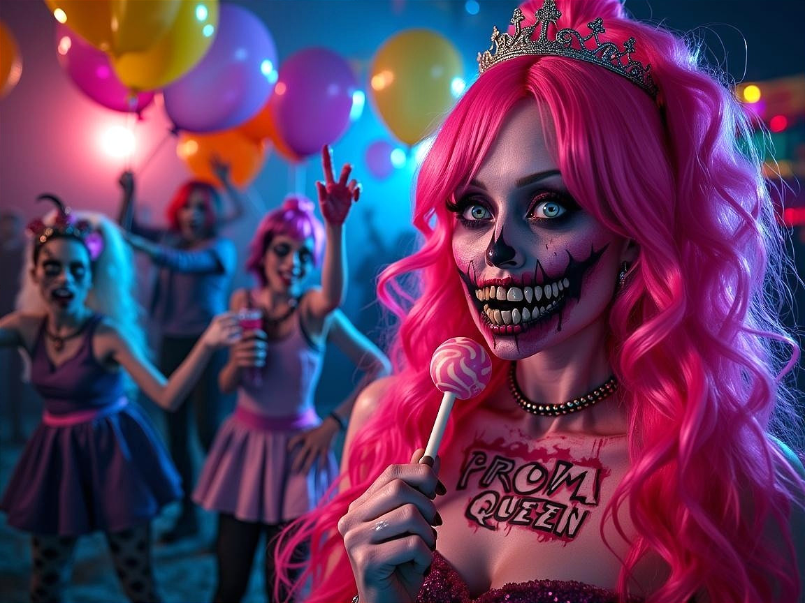 Vibrant Neon Party Scene with Whimsical Costumes
