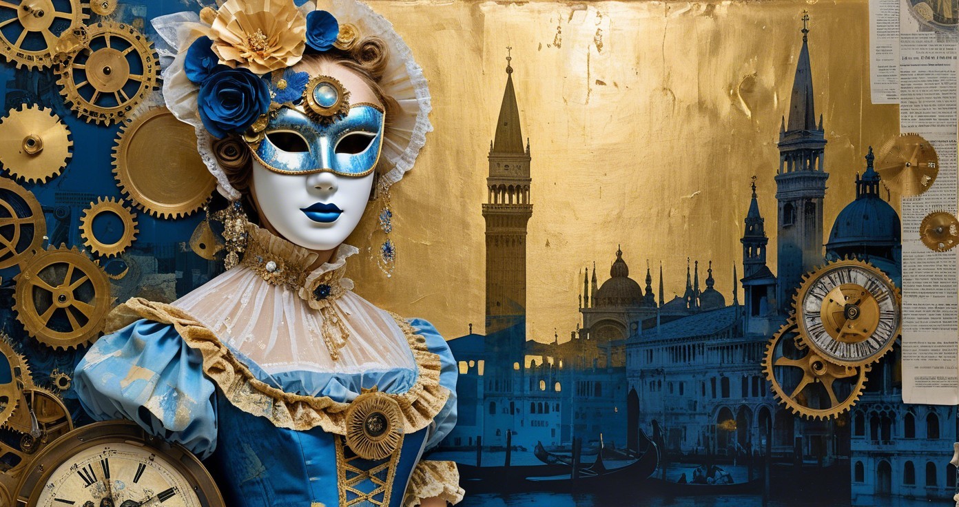 Mannequin in Venetian Carnival Outfit with Clock Elements