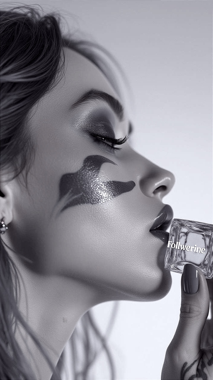 Monochrome Portrait of Woman with Intricate Makeup