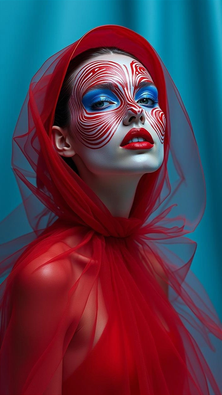 Portrait of a model with bold artistic makeup and veil