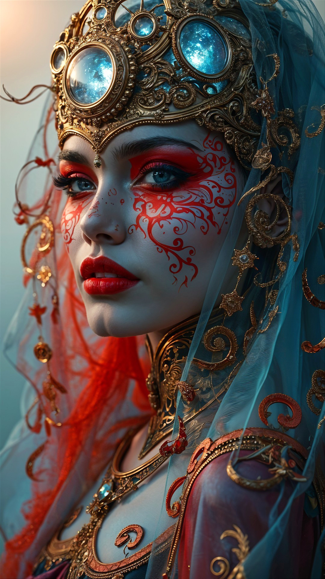 Portrait of a Woman in Traditional Attire and Veil