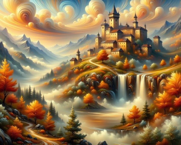 Vibrant Landscape with Castle and Autumn Colors