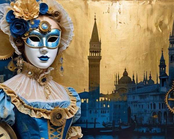 Mannequin in Venetian Carnival Outfit with Clock Elements