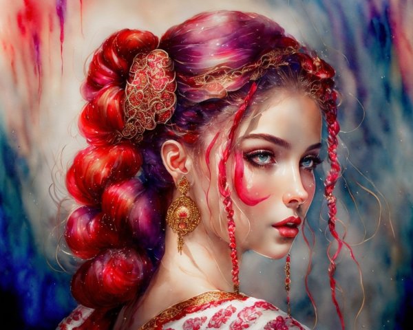 Portrait of a Young Woman with Colorful Hair and Makeup