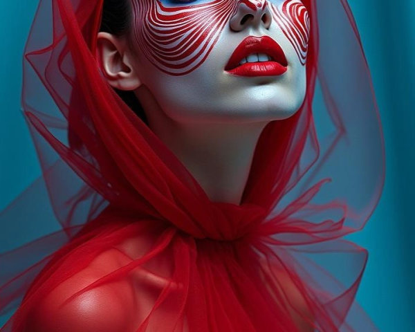 Portrait of a model with bold artistic makeup and veil