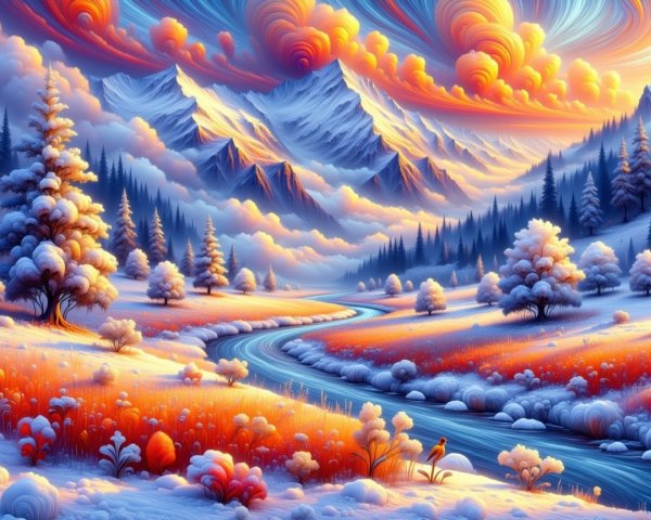 Vibrant Winter Landscape with Majestic Mountains