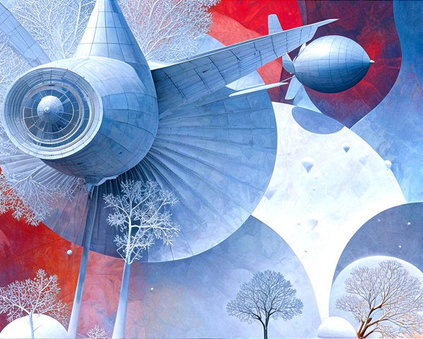 Surreal Futuristic Landscape with Metallic Structures