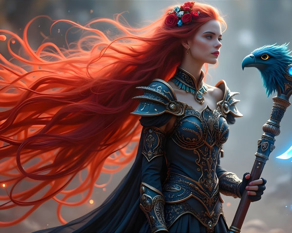 Warrior Woman in Intricate Armor with Majestic Axe