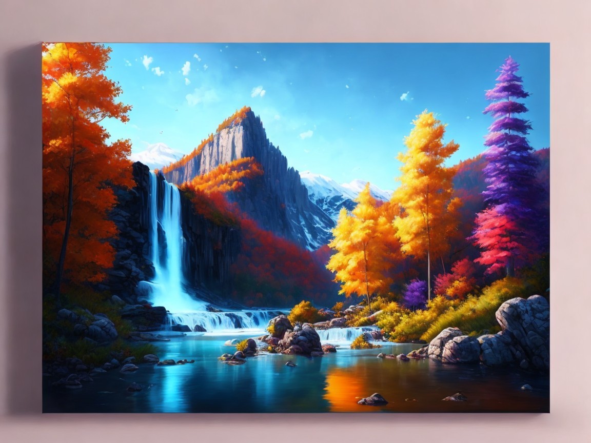Majestic Waterfall Surrounded by Autumn Landscape