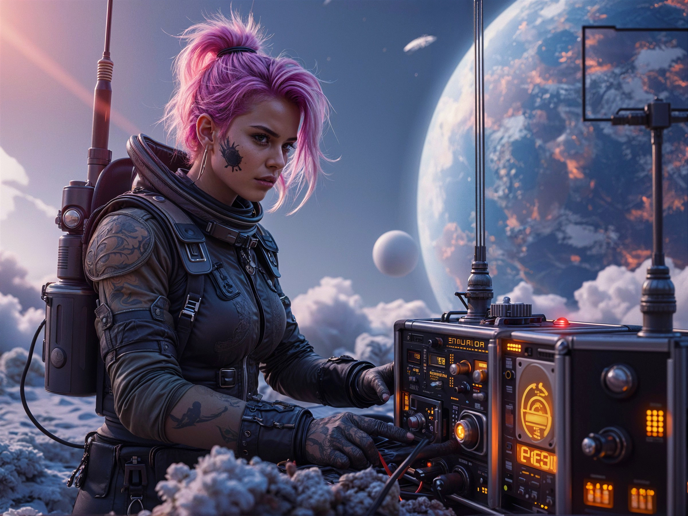 Futuristic Scene of Woman in High-Tech Space Suit