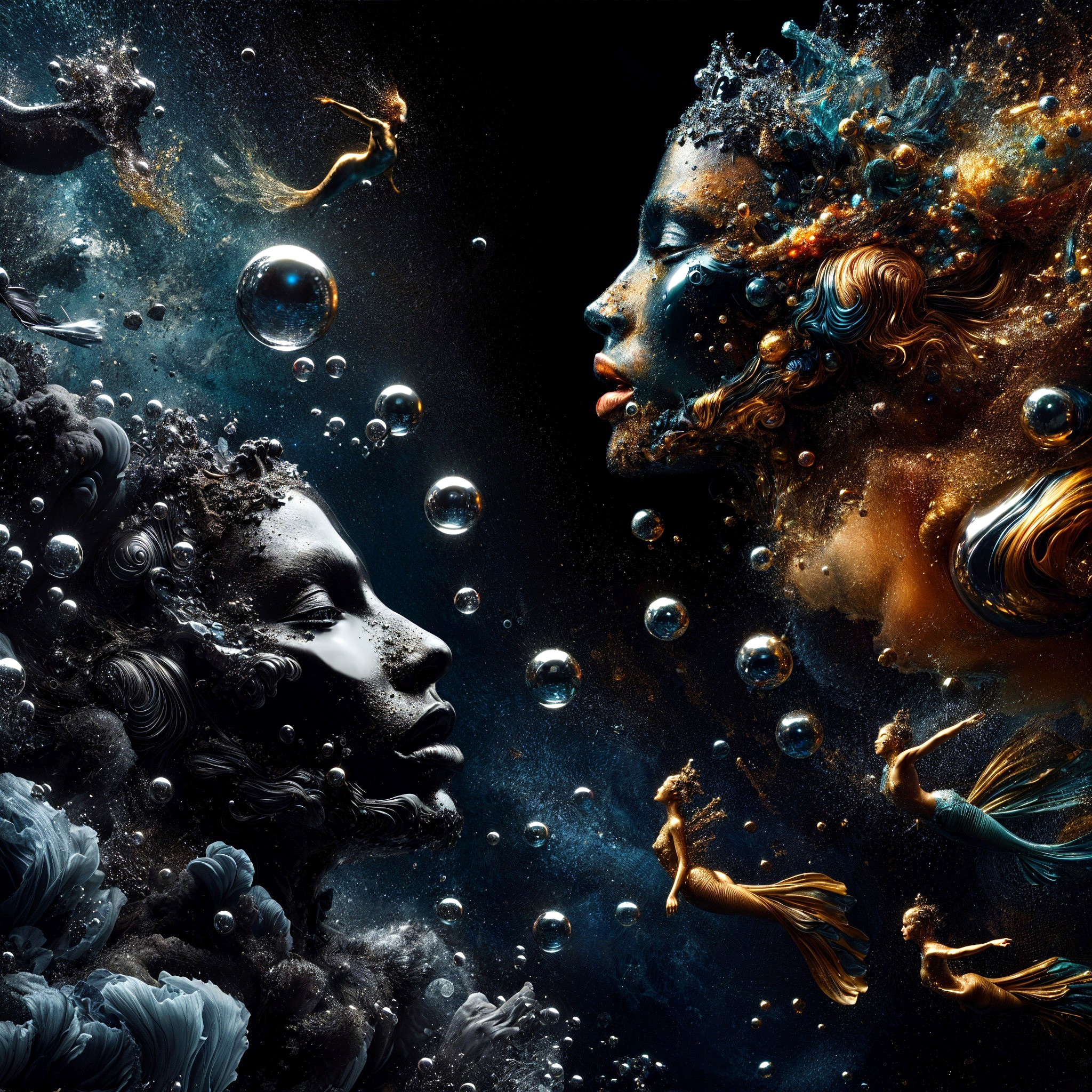 Ethereal Underwater Figures in Dreamlike Composition