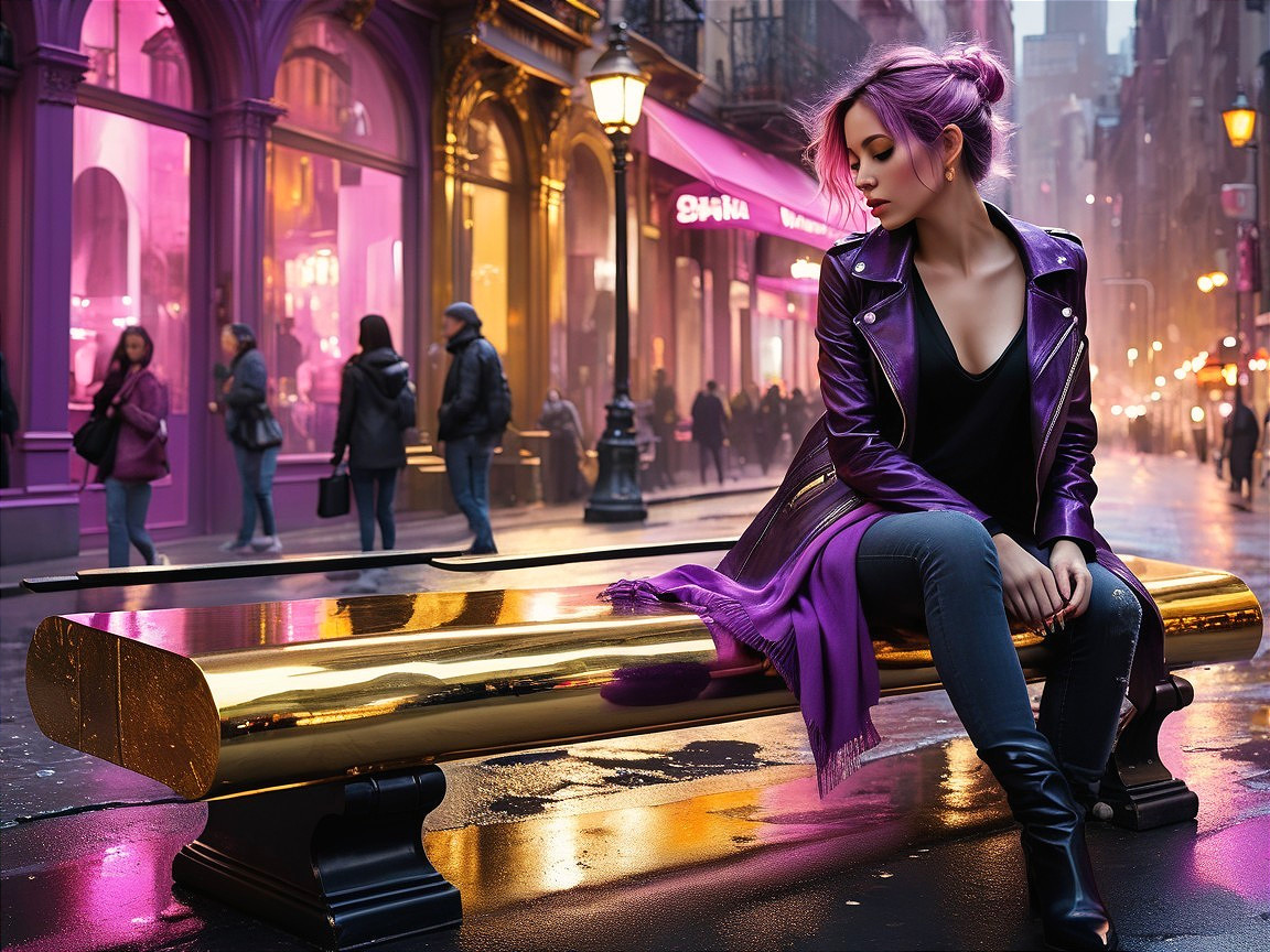 Young Woman with Purple Hair in Urban Setting