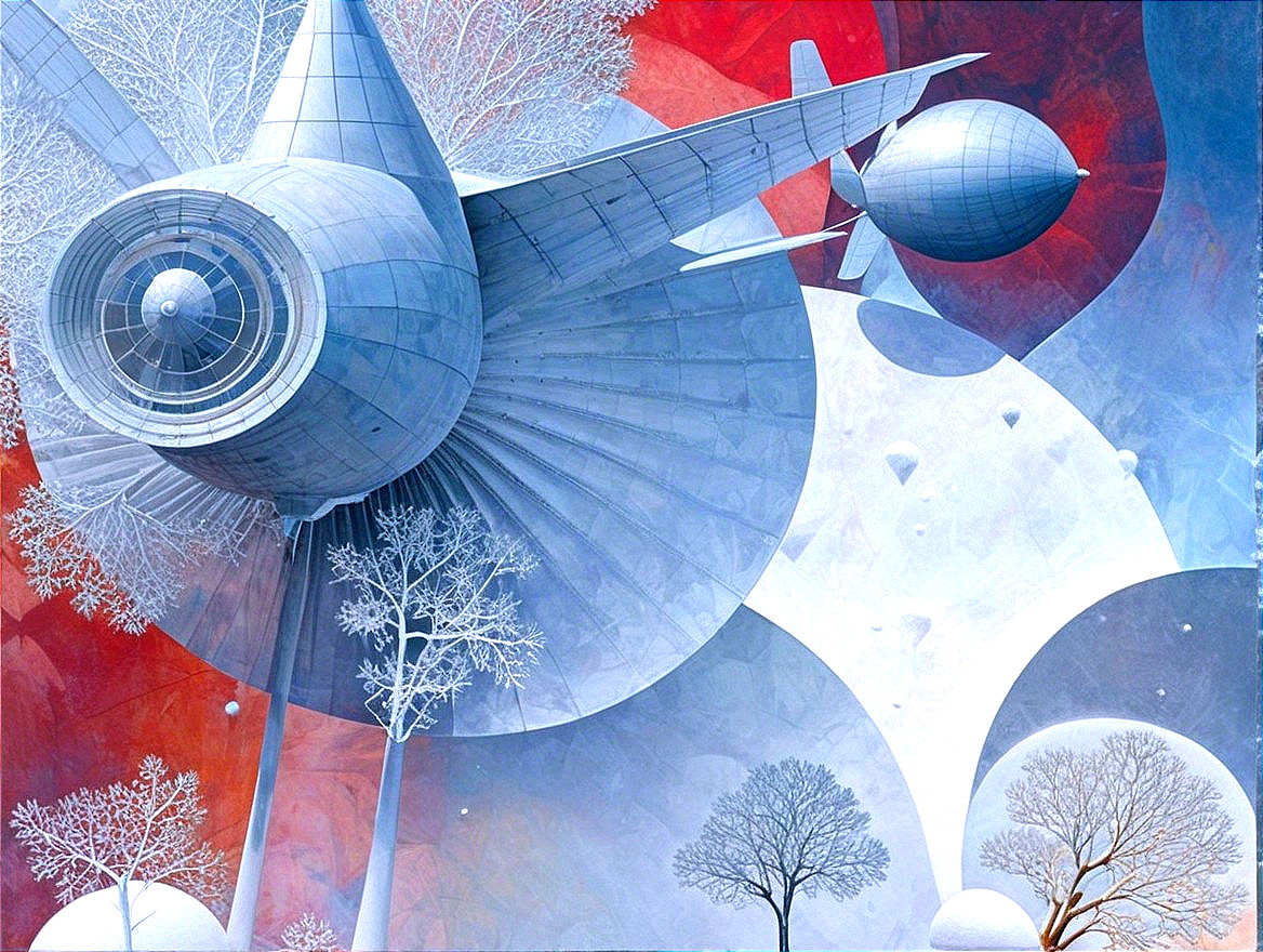 Surreal Futuristic Landscape with Metallic Structures