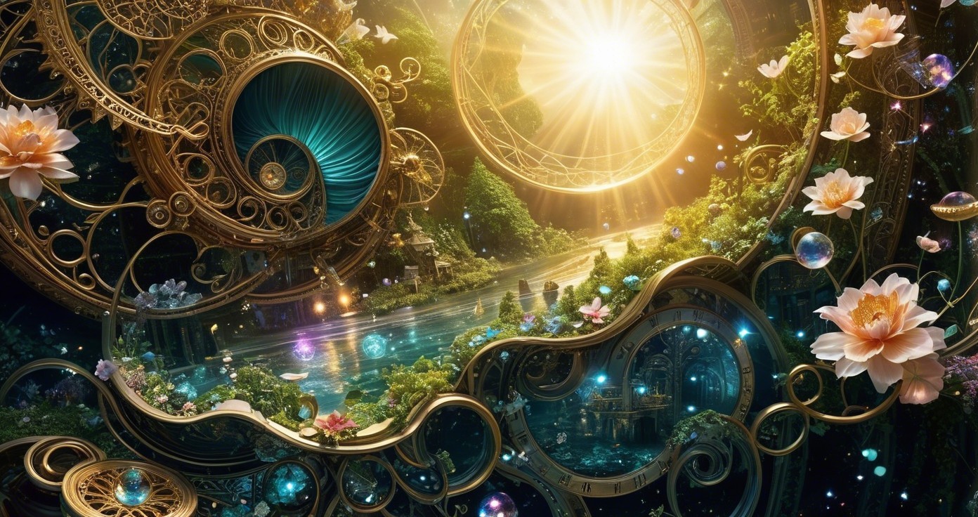 Fantastical Landscape with Golden Spirals and River