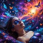 Serene Woman in a Vibrant, Dreamlike Landscape
