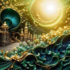 Fantastical Landscape with Golden Spirals and River