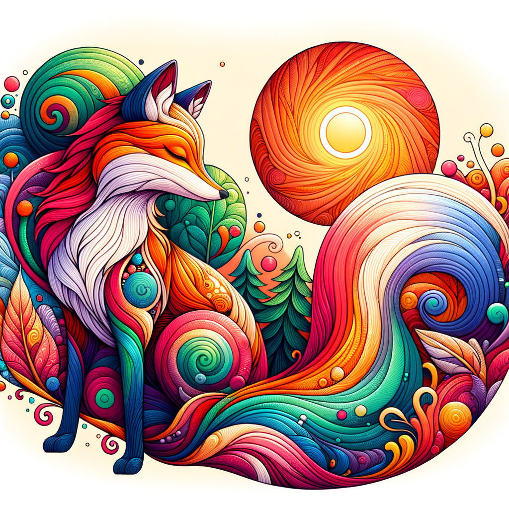 Vibrant Stylized Fox in Abstract Colorful Landscape