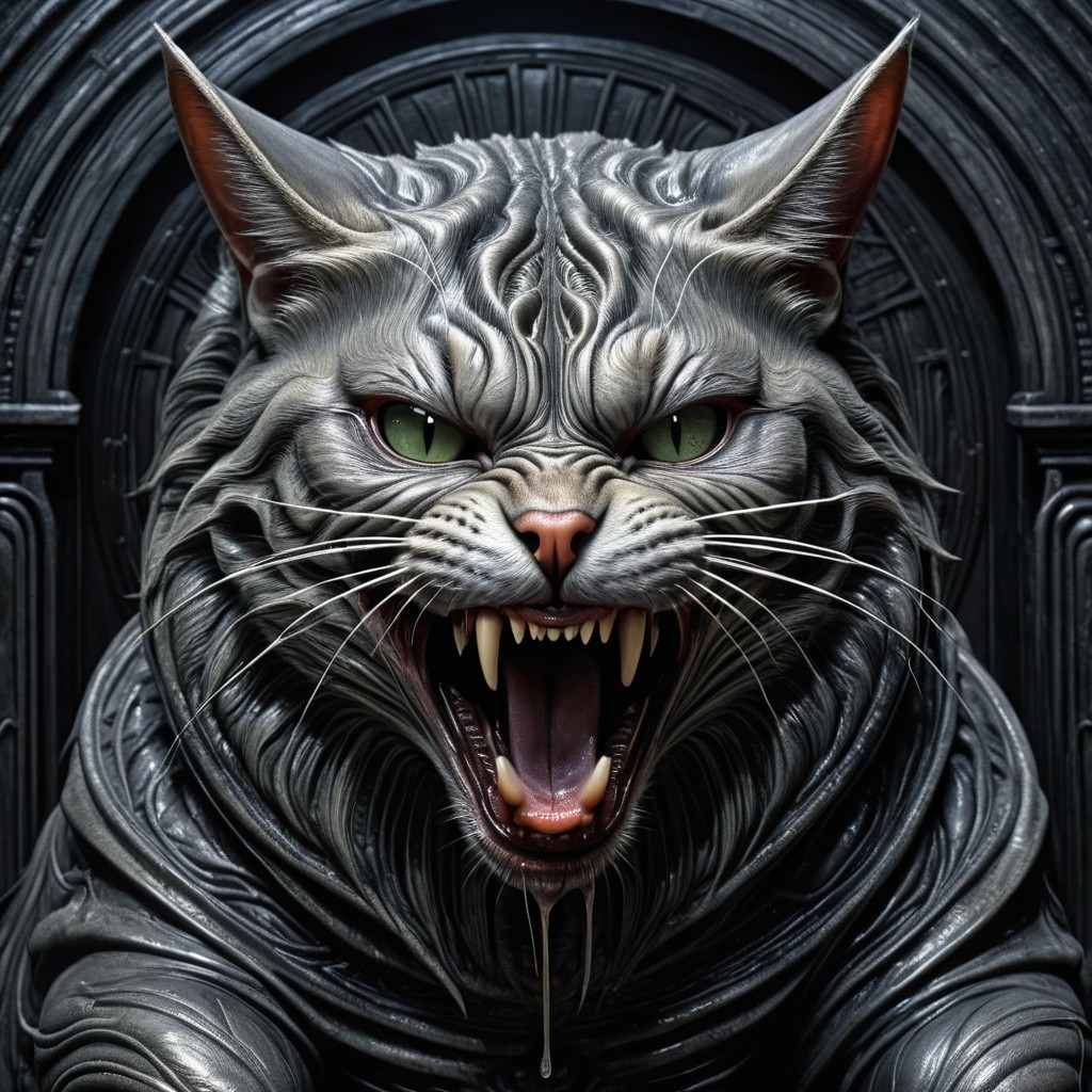 Intricate Sculpture of a Fierce Snarling Cat