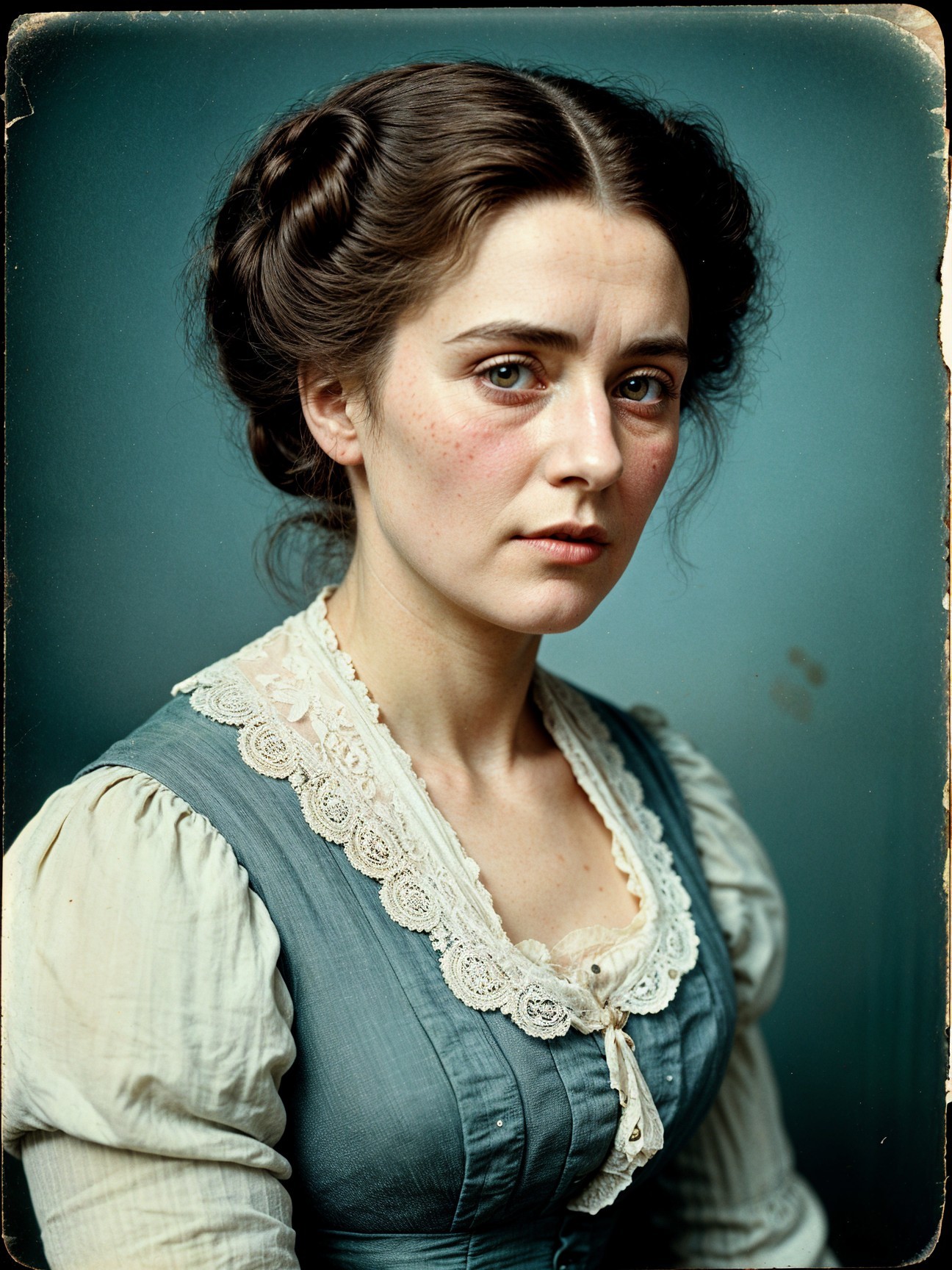 Portrait of a Woman in Vintage Dress with Buns