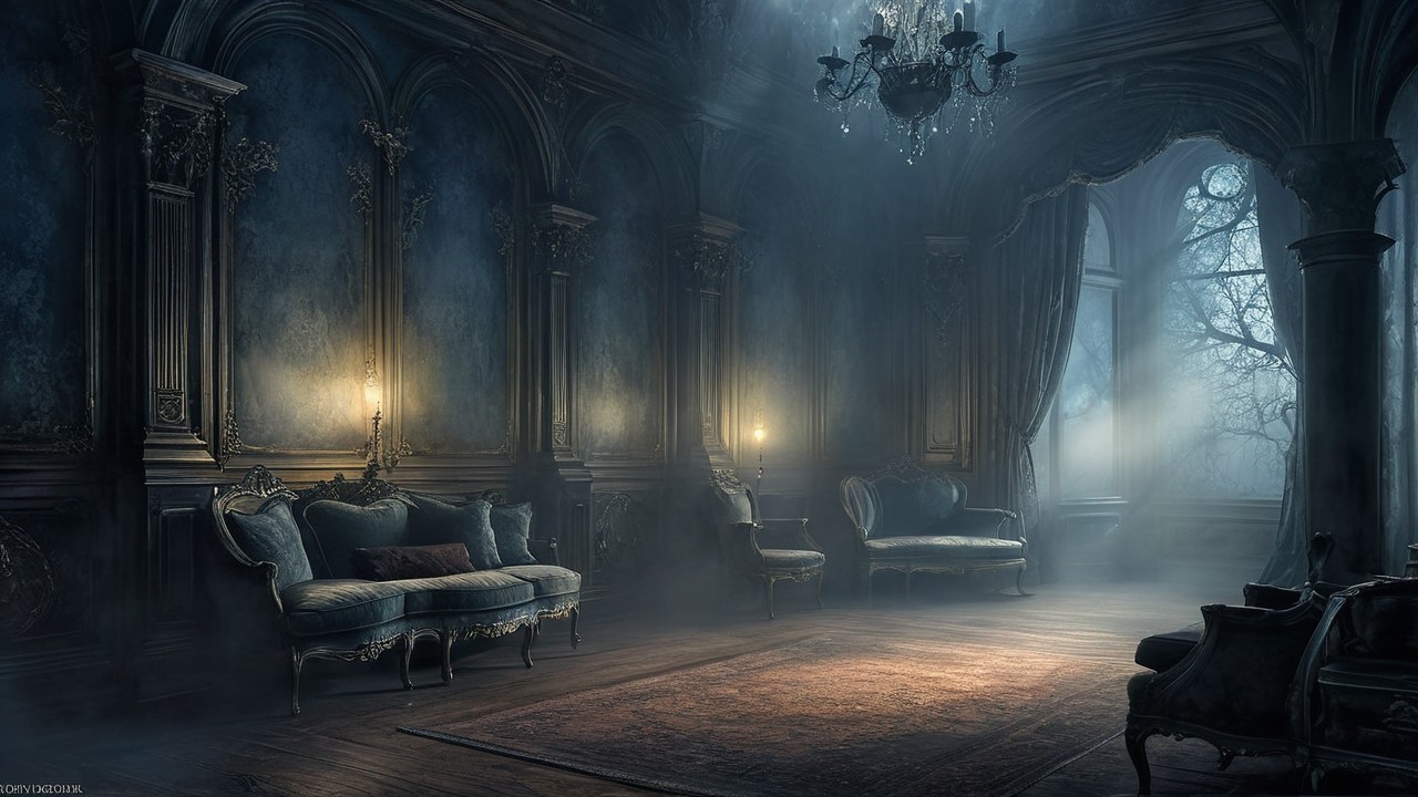 Opulent Room with Intricate Wallpaper and Vintage Furnishings