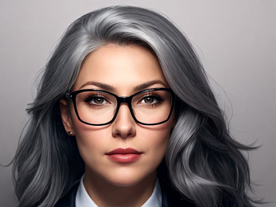 Confident Individual with Gray Hair and Stylish Glasses
