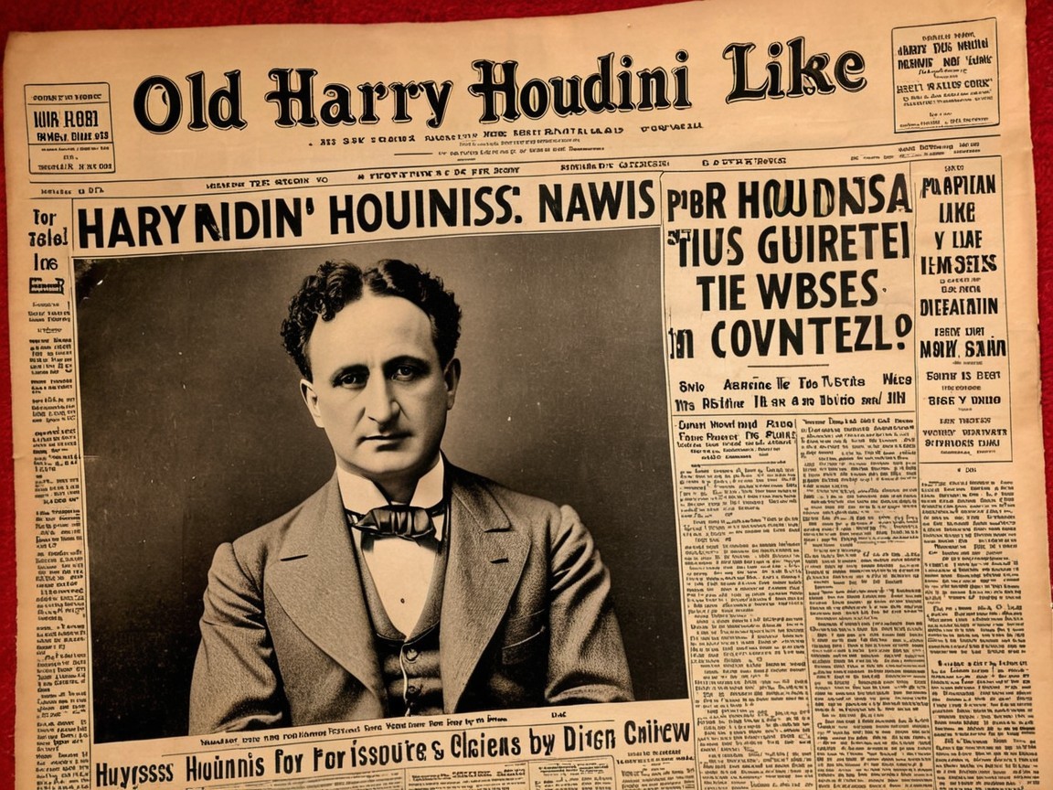 Old Newspaper Featuring Houdini Portrait and Headlines
