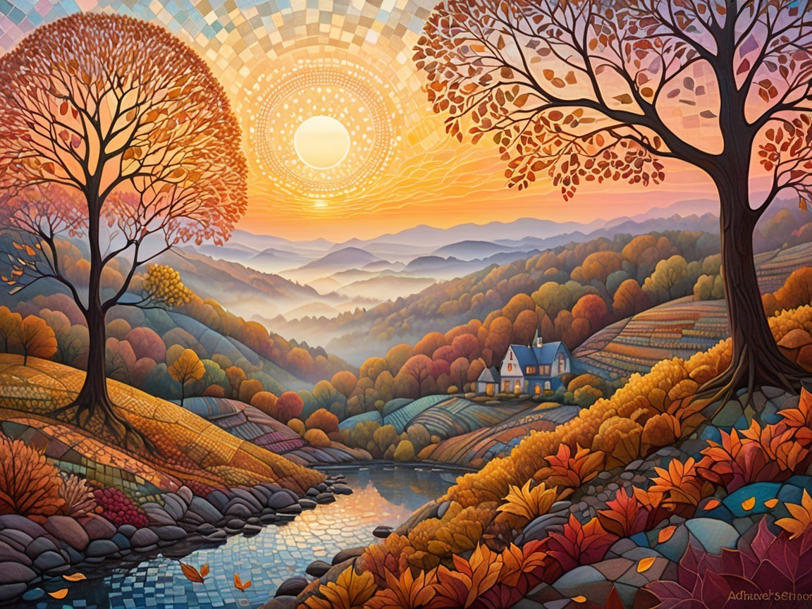 Vibrant Autumn Landscape with Rolling Hills and River