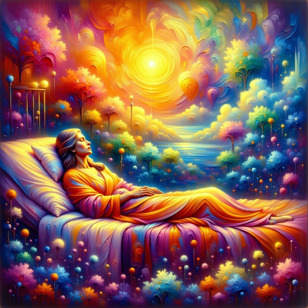 Serene Woman in Dreamlike Vibrant Landscape
