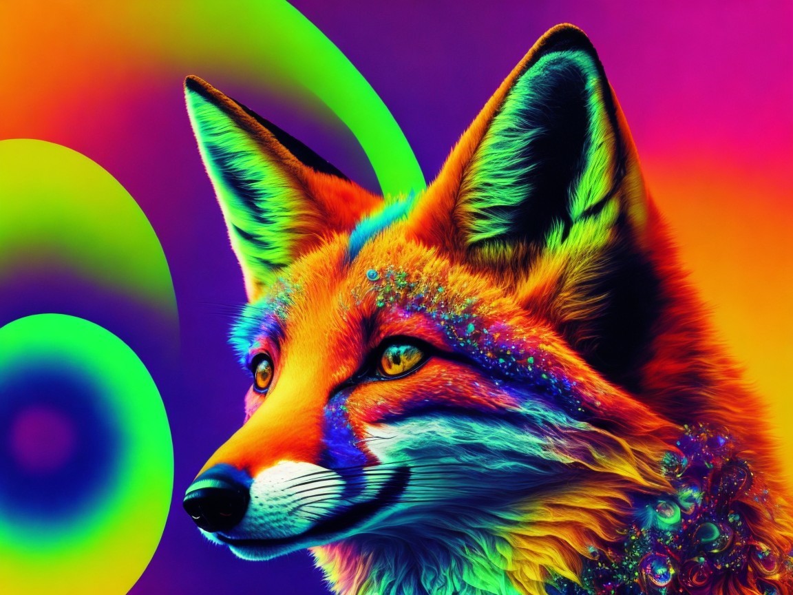 Vibrant Digital Fox with Colorful Abstract Background