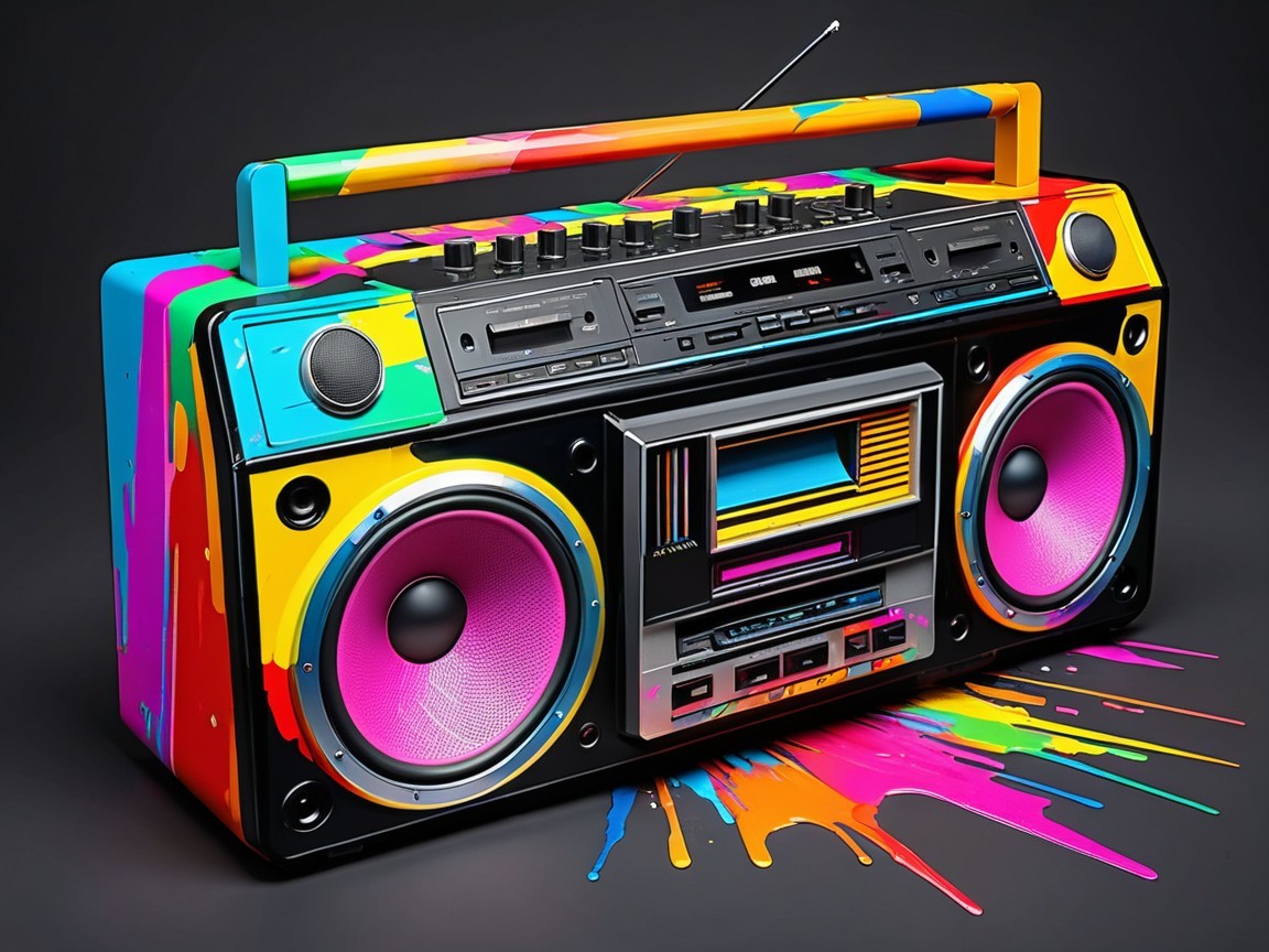 Vibrant Retro Boombox with Multicolored Paint Design