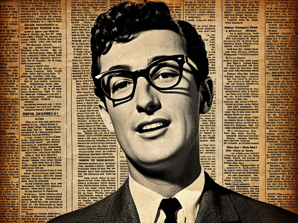 Young man in suit with vintage newspaper background