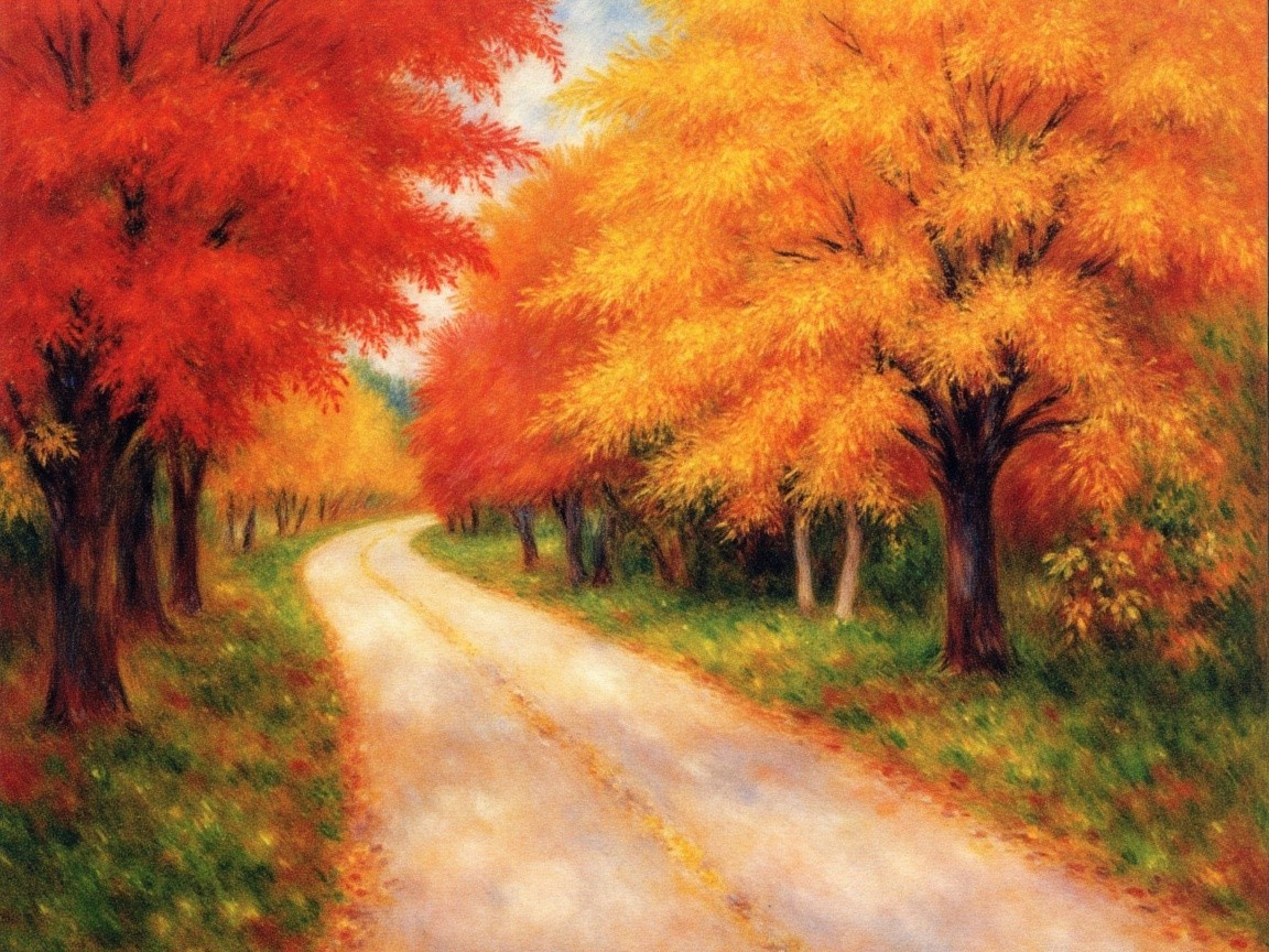 Autumn Pathway Surrounded by Vibrant Foliage Colors
